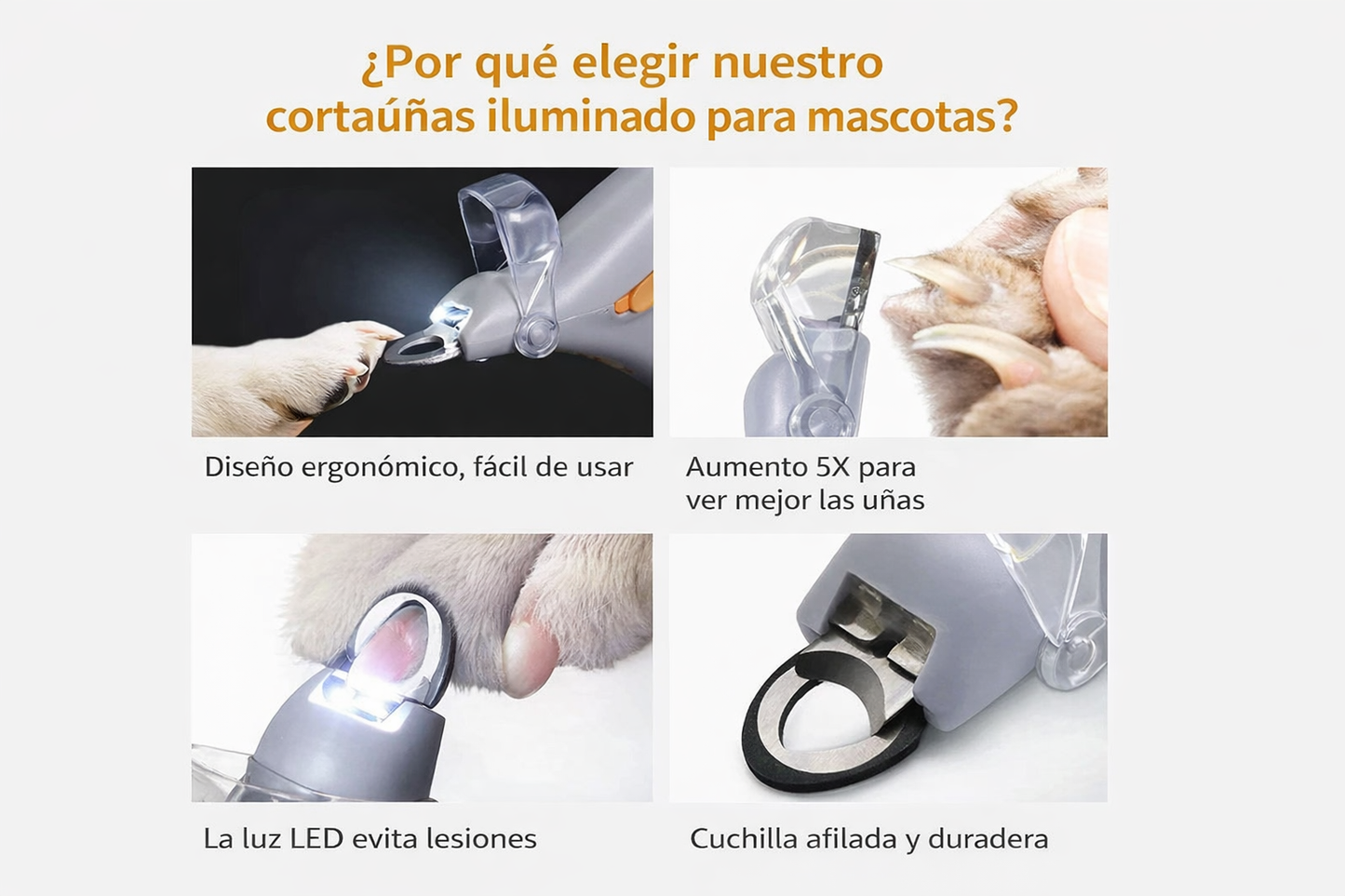 Cortaúñas Profesional para Mascotas con Luz LED